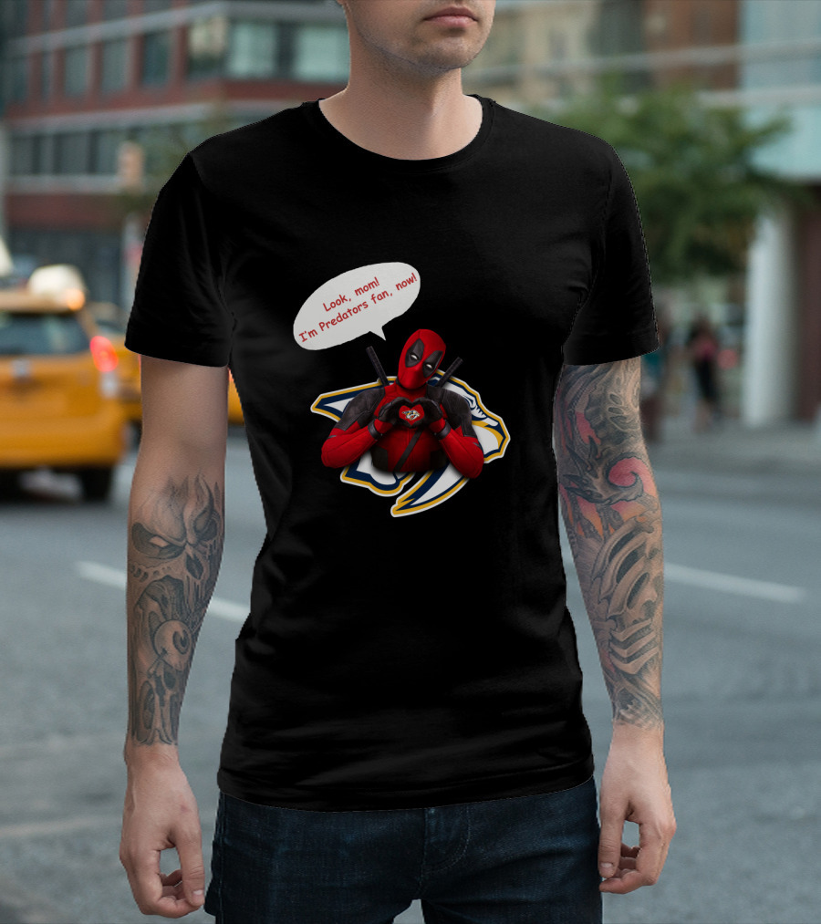 Nashville Predators Fan Now With Deadpool Image And Text T-Shirt