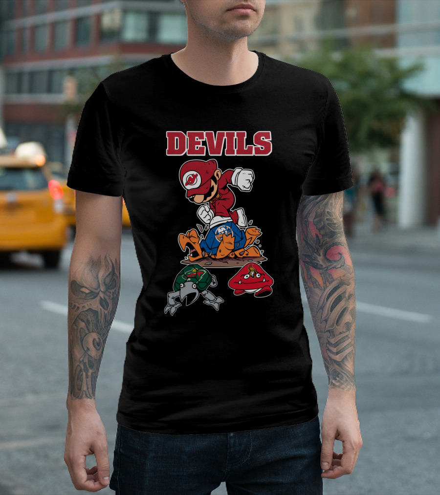New Jersey Devils Mario Mashup With Rival Teams T-Shirt