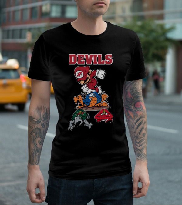 New Jersey Devils Mario Mashup With Rival Teams T-Shirt