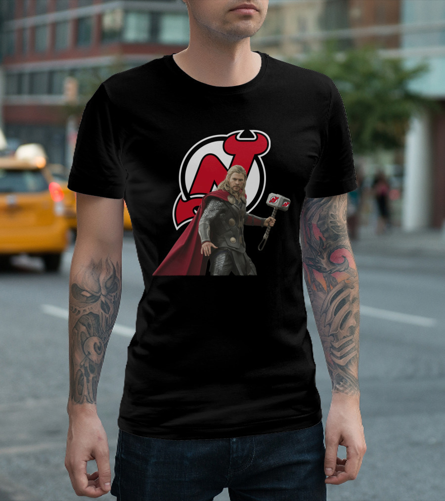New Jersey Devils Thor Mjolnir Logo Mashup T-Shirt