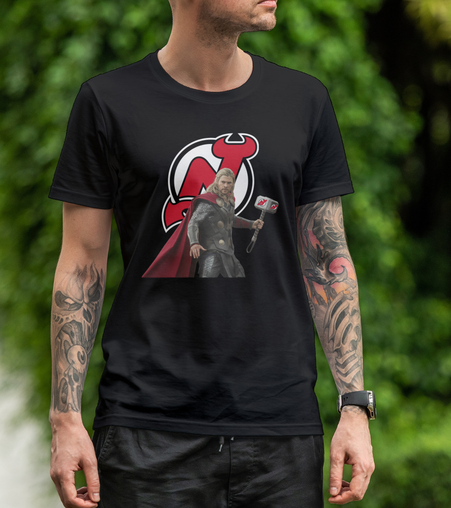 New Jersey Devils Thor Mjolnir Logo Mashup T-Shirt
