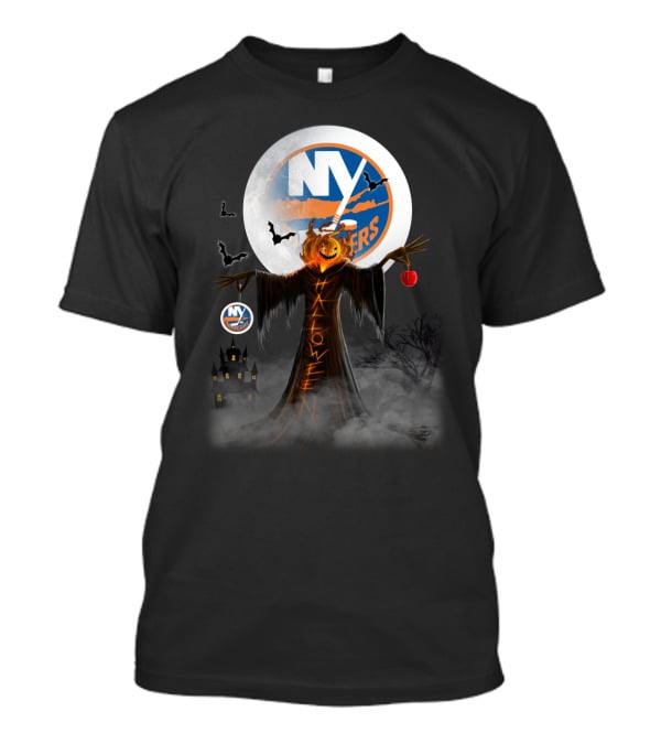 Halloween New York Islanders Pumpkin Moon Bats Spooky Scene T-Shirt
