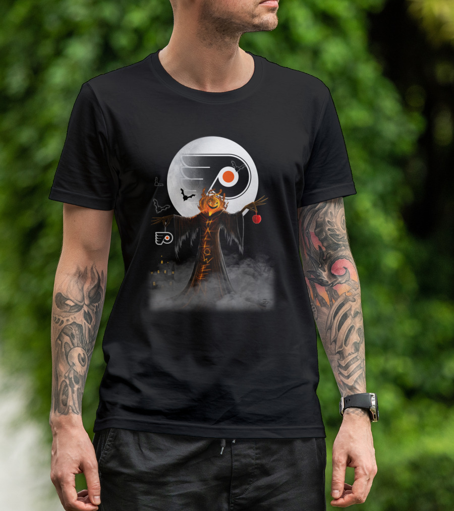 Philadelphia Flyers Halloween Pumpkin Ghost Moon Bats T-Shirt