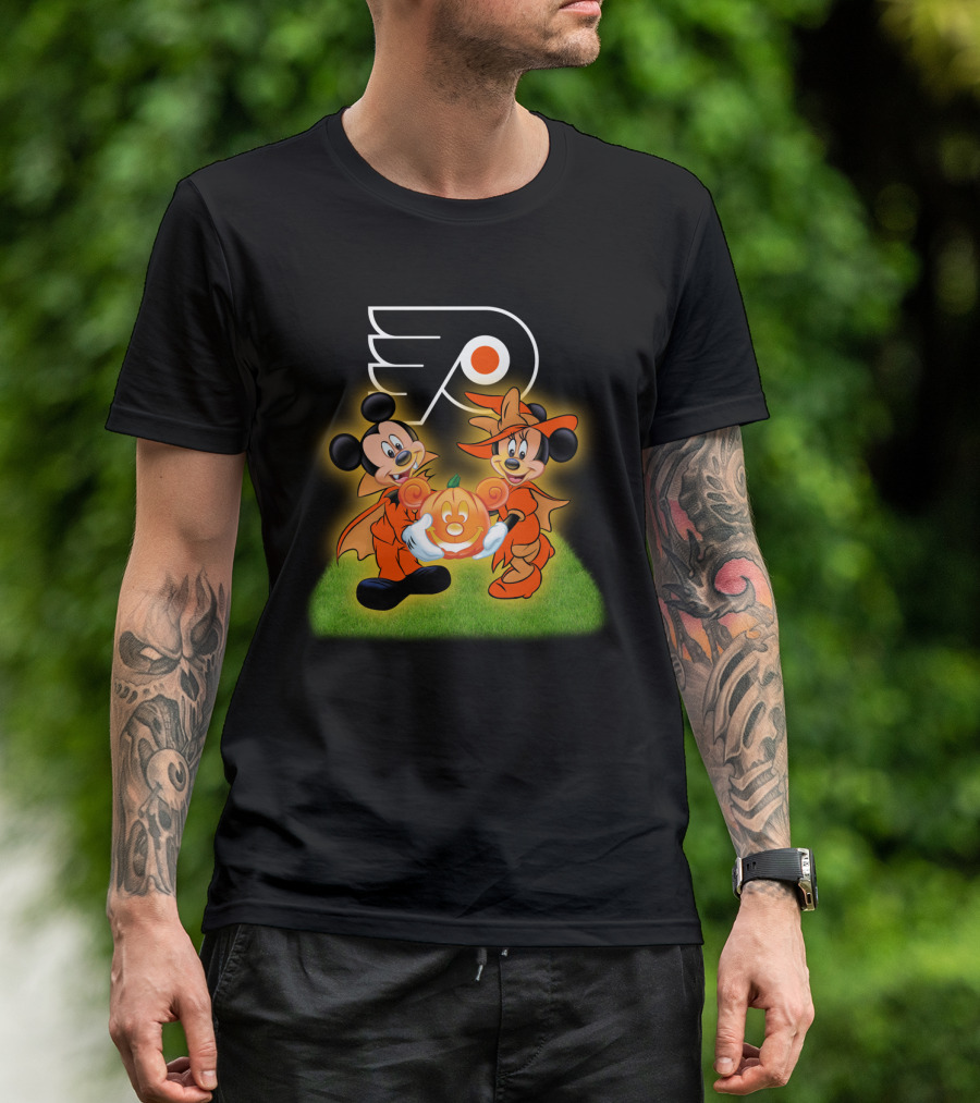 Halloween Philadelphia Flyers Mickey And Minnie Mouse Pumpkin Fun T-Shirt