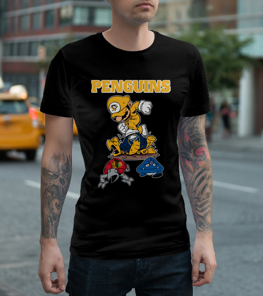 Penguins Gamer Style Nintendo Crossover With Hockey Team Elements T-Shirt