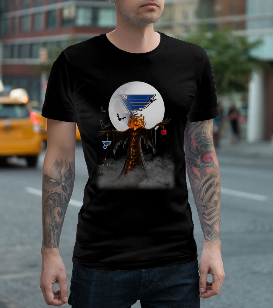 St. Louis Blues Halloween Jack-o'-Lantern Bats Haunted Night T-Shirt