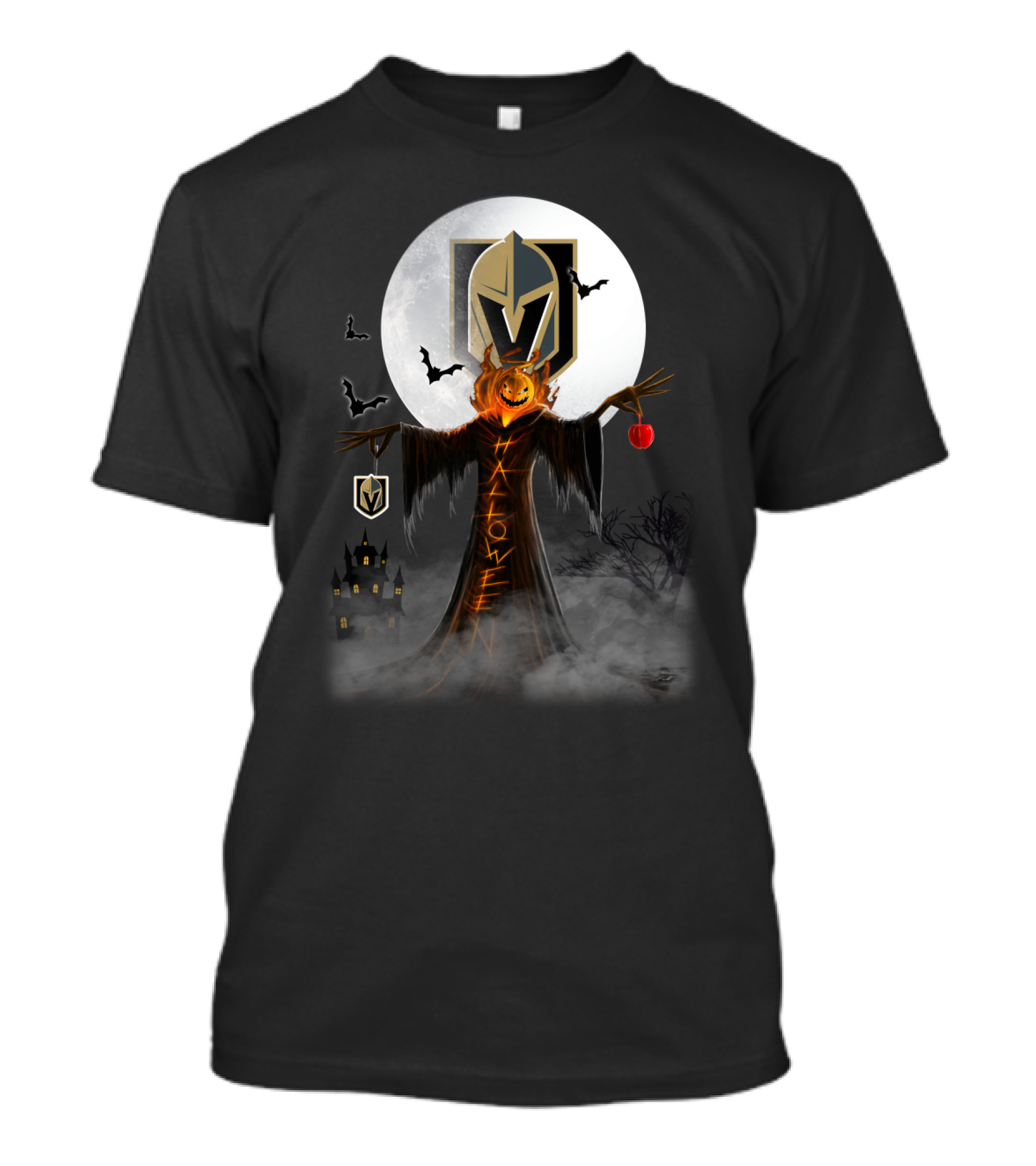 Halloween Vegas Golden Knights Pumpkin Castle Bats Moon T-Shirt