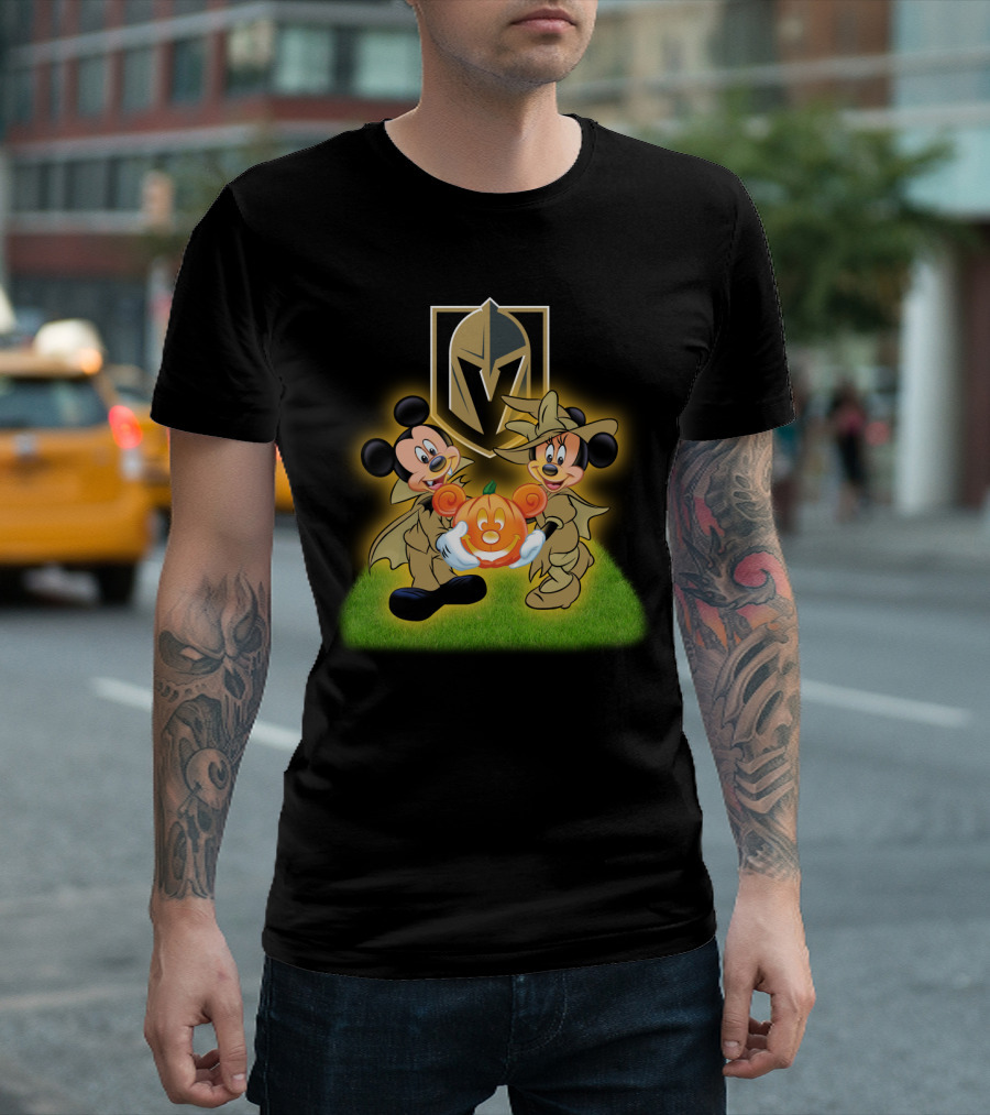 Vegas Golden Knights Halloween Mickey And Minnie With Pumpkin T-Shirt