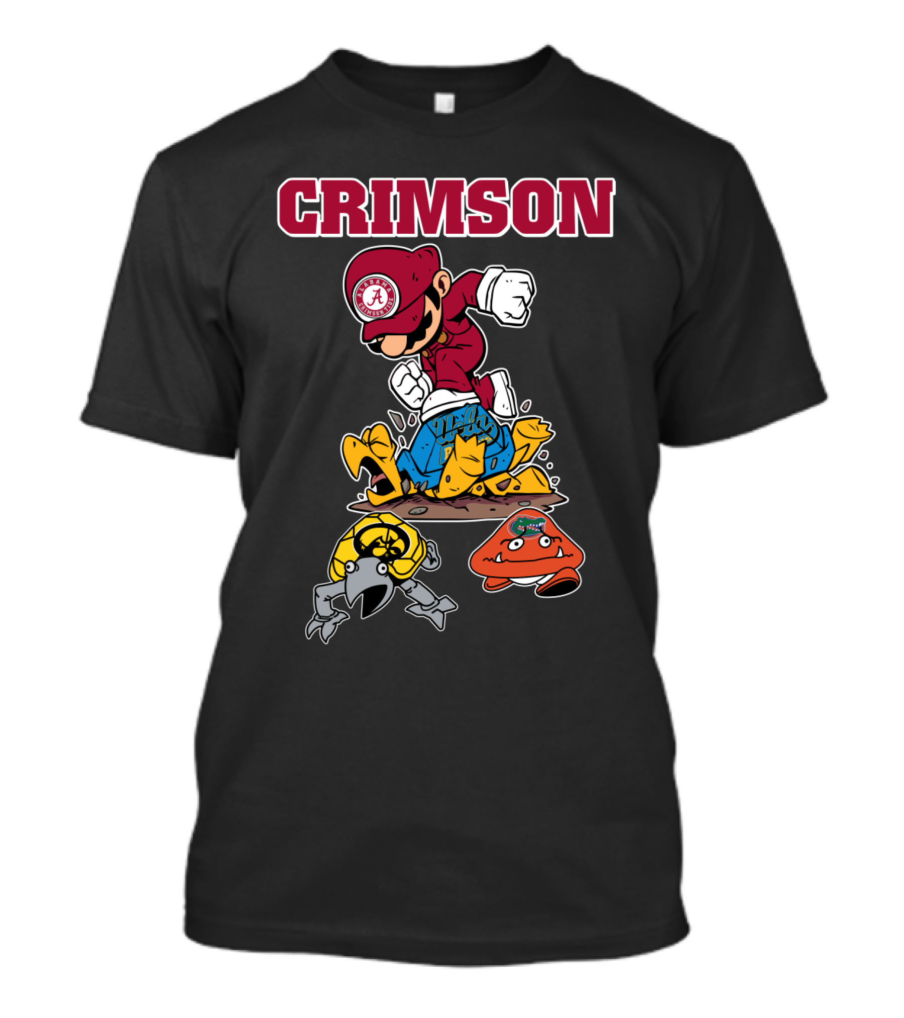 Crimson Alabama Football Parody Of Iconic Gaming Character With Rival Teams T-Shirt