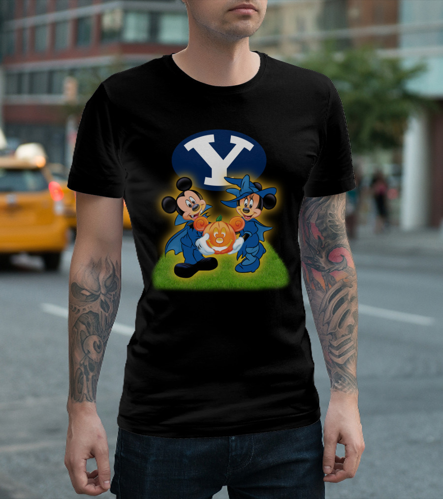 Byu Football Halloween Mickey Minnie Pumpkin T-Shirt