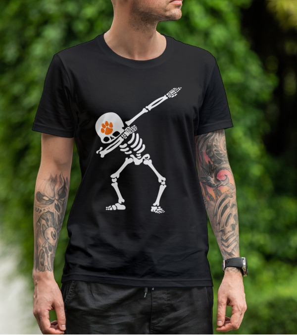 Clemson Tigers Football Skeleton Dabbing With Paw Prints T-Shirt