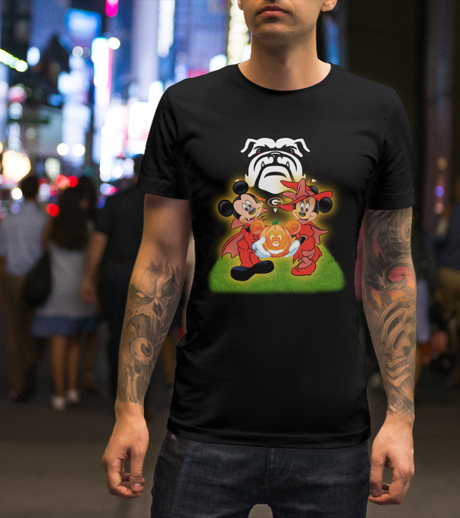 Halloween Georgia Bulldogs Mickey Minnie Pumpkin T-Shirt