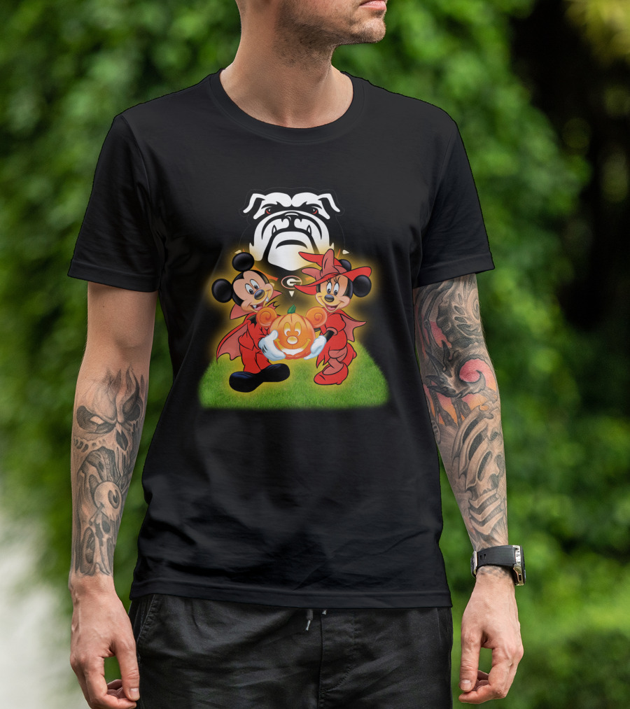 Halloween Georgia Bulldogs Mickey Minnie Pumpkin T-Shirt