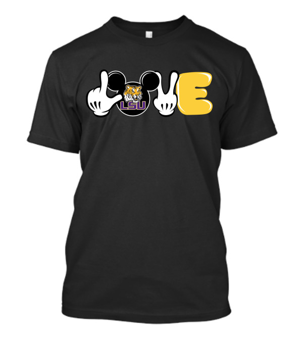 LSU Football Love With Tiger And Mickey Hands T-Shirt