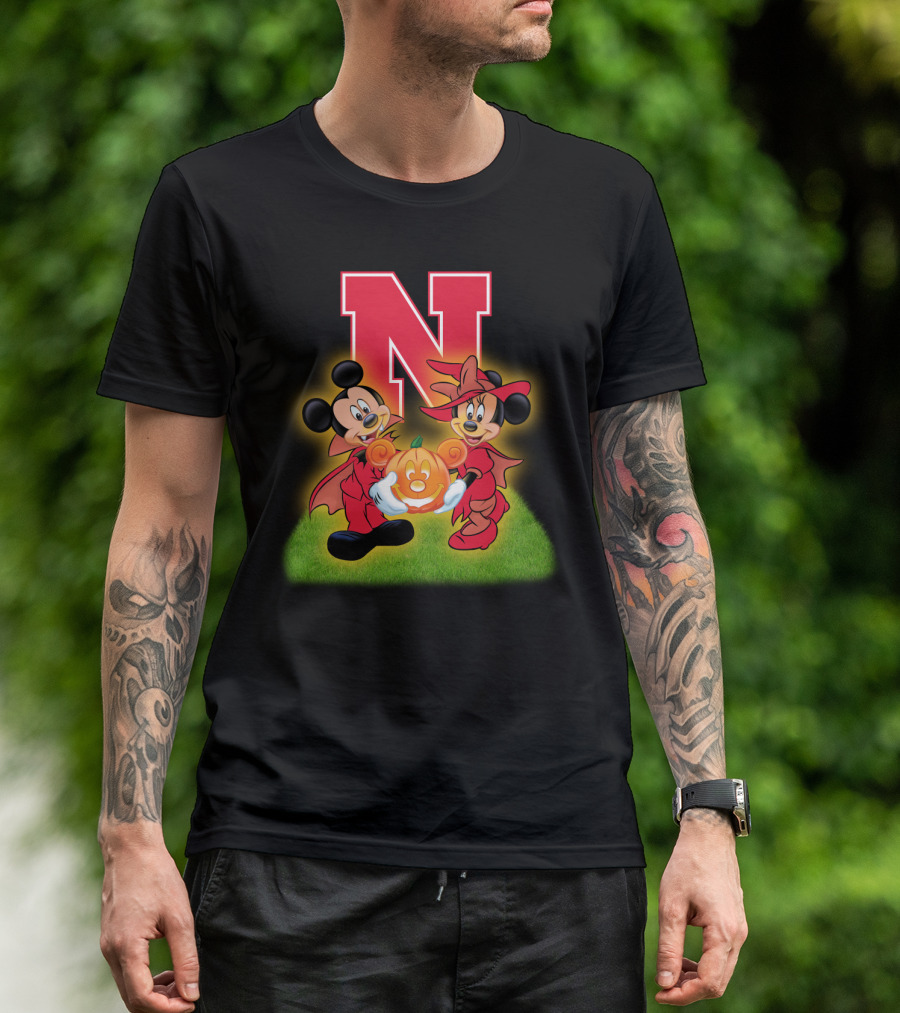 Halloween Nebraska Cornhuskers Football Mickey Minnie Pumpkin T-Shirt
