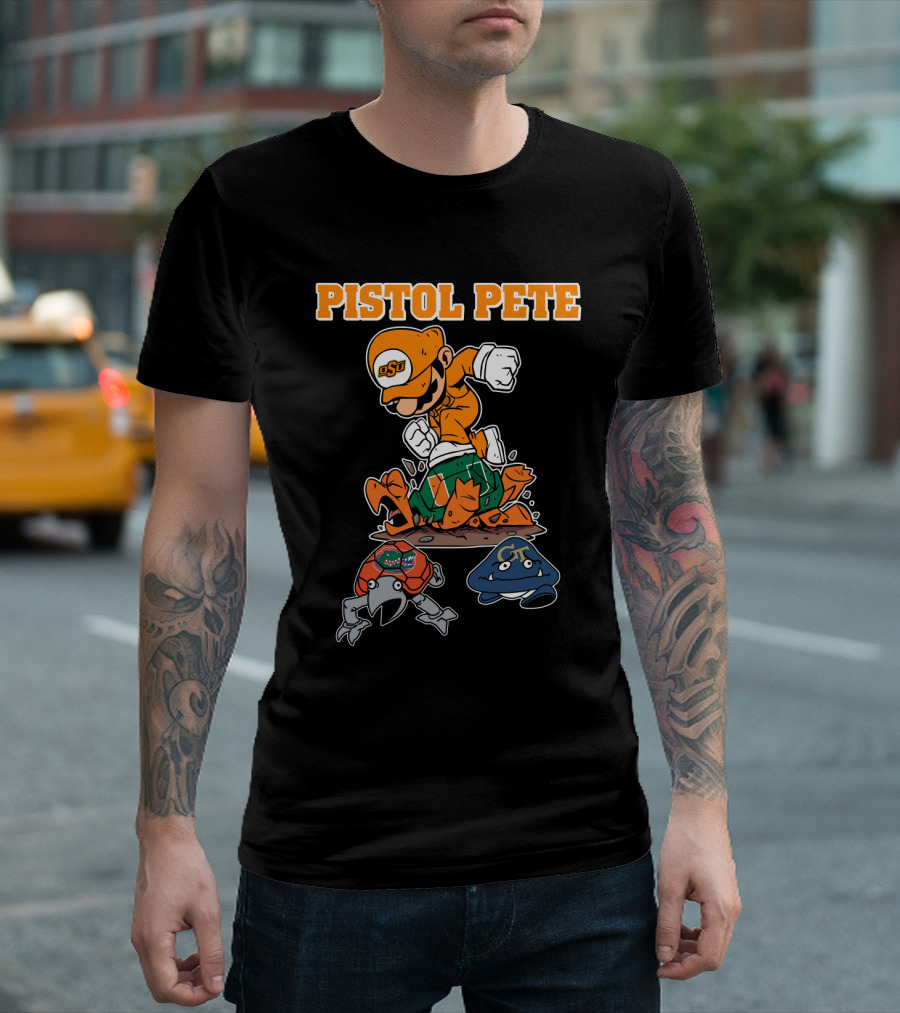 Pistol Pete Osu Football Cartoon Character Stomping Rivals T-Shirt