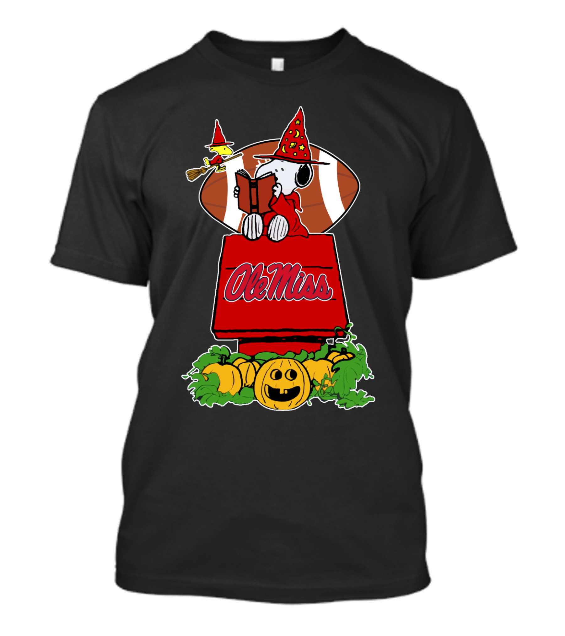 Ole Miss Peanuts Halloween Football Snoopy Woodstock Pumpkins T-Shirt