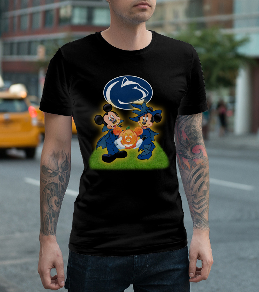 Penn State Nittany Lions Halloween With Mickey And Minnie Mouse Pumpkin T-Shirt