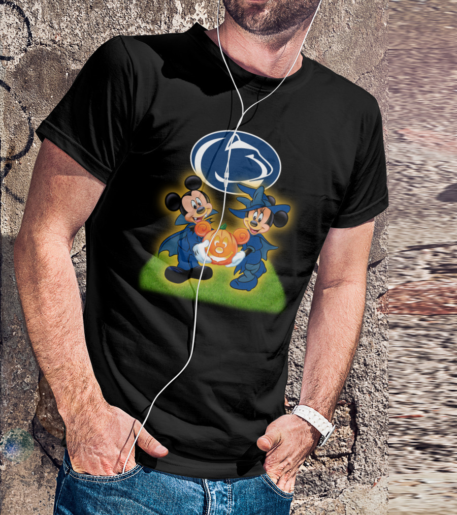 Penn State Nittany Lions Halloween With Mickey And Minnie Mouse Pumpkin T-Shirt
