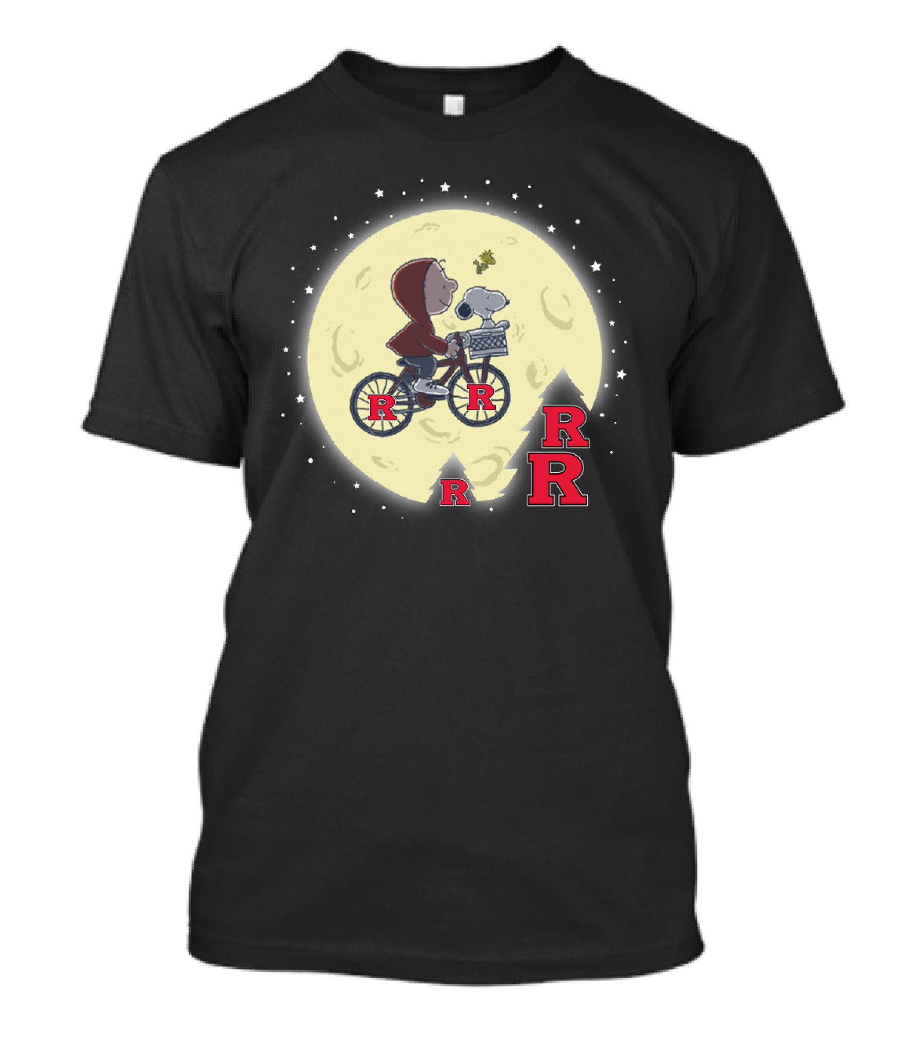 Rutgers Football Halloween Moon With Snoopy And Bicycle T-Shirt
