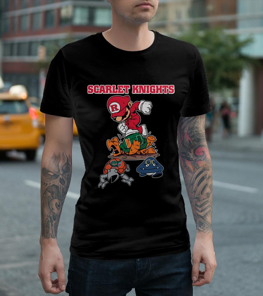 Scarlet Knights Rutgers Football Illustration With Sports Mascots T-Shirt