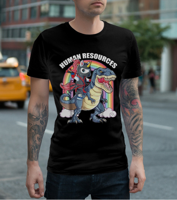 Unicorn Ninja Riding T-Rex With Rainbow T-Shirt