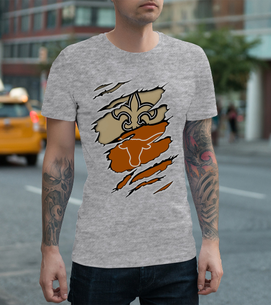 Saints Fleur-de-Lis Longhorns Logo Combination T-Shirt