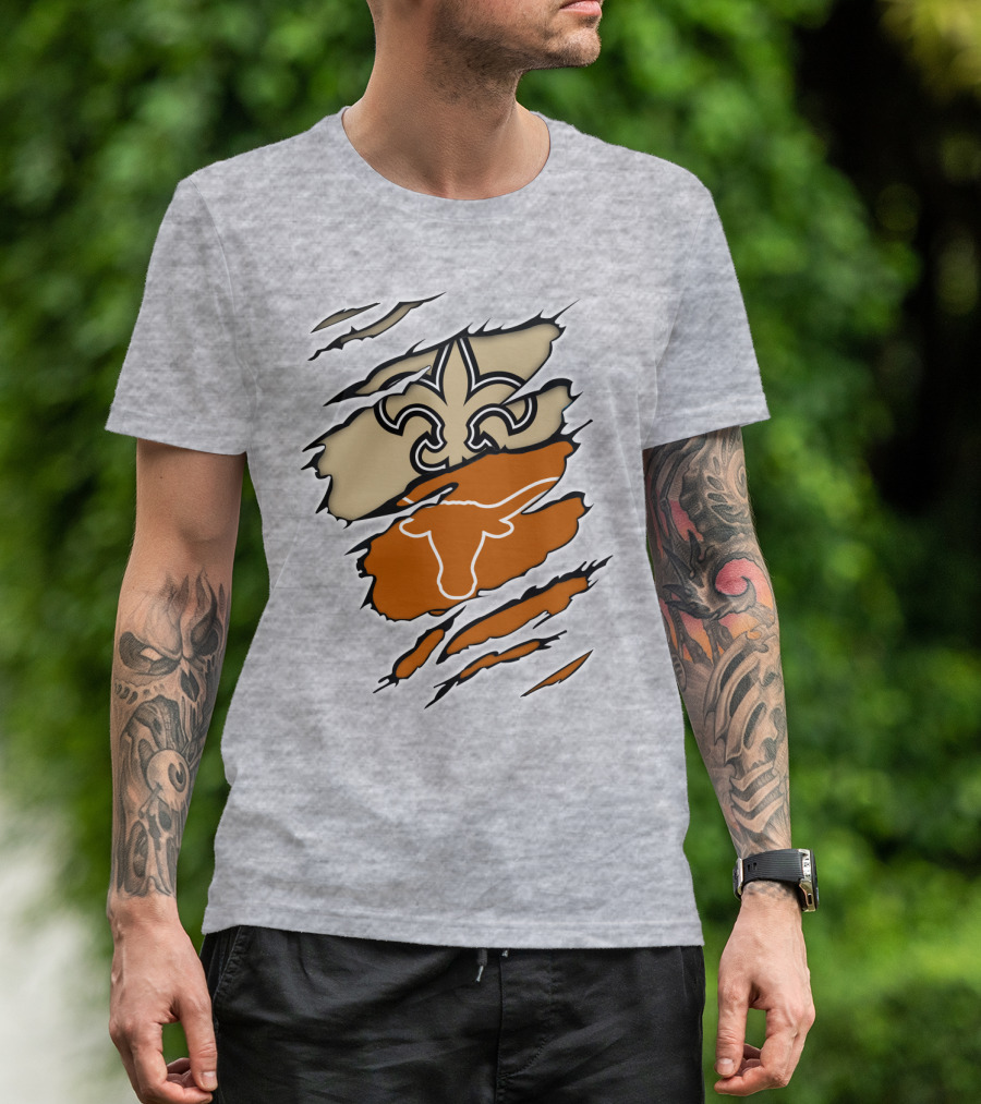 Saints Fleur-de-Lis Longhorns Logo Combination T-Shirt
