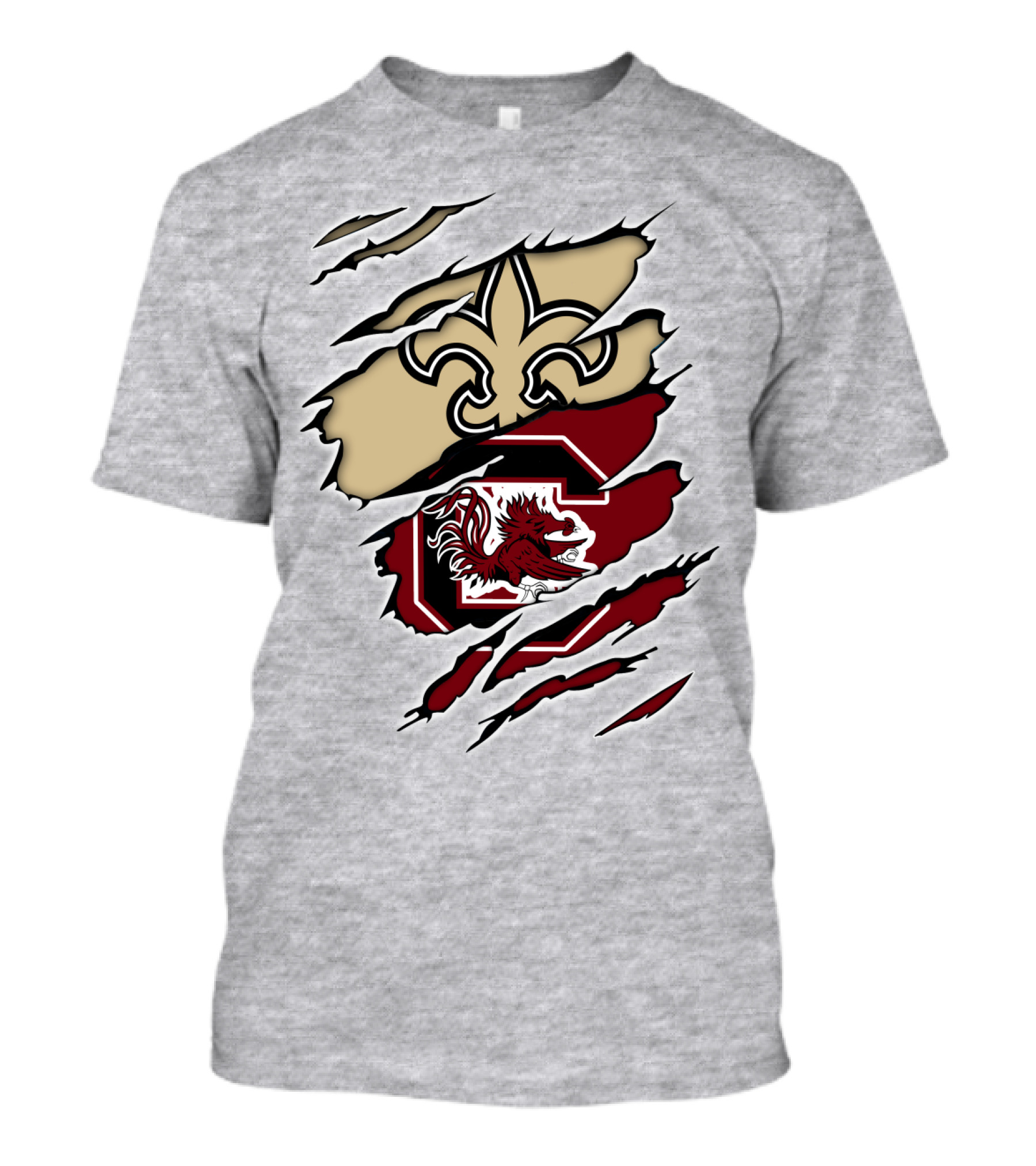 New Orleans Saints And South Carolina Gamecocks Logo Fusion T-Shirt