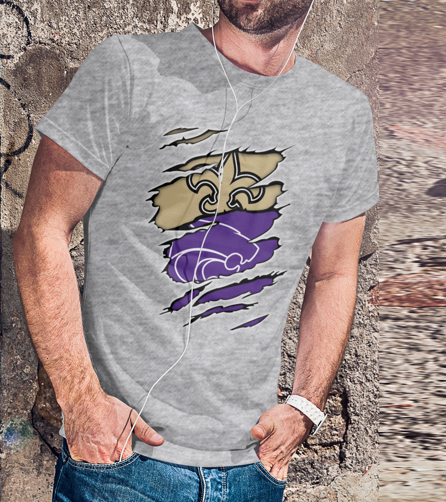 Kansas State Wildcats New Orleans Saints Fleur-de-lis Combination T-Shirt