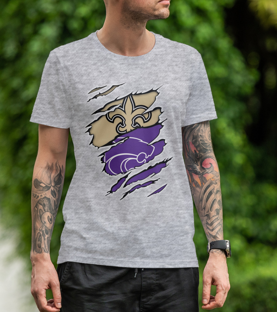 Kansas State Wildcats New Orleans Saints Fleur-de-lis Combination T-Shirt