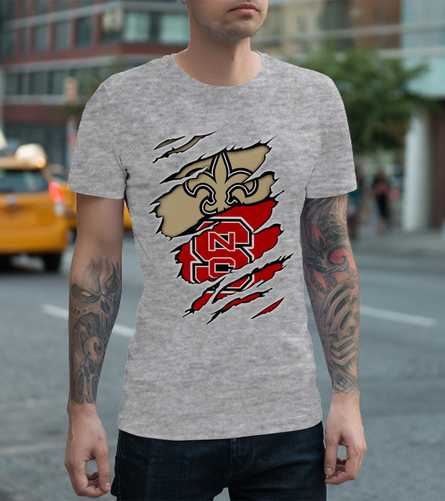 NC State Wolfpack And New Orleans Saints Logo Mashup T-Shirt