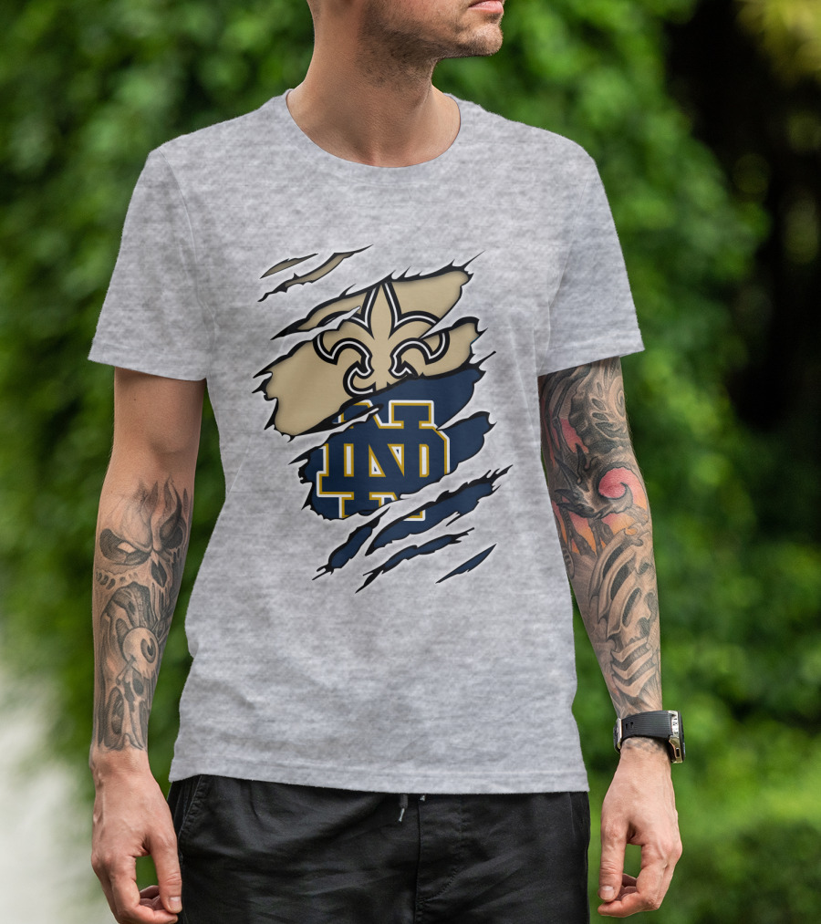 Notre Dame Irish Saints Fleur-de-Lis Logo Rip Effect T-Shirt