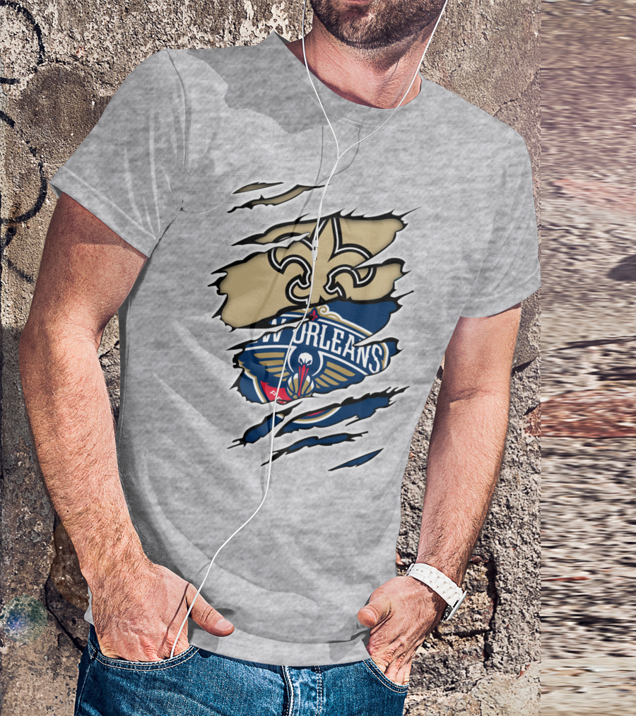 New Orleans Saints Pelicans Fleur-de-Lis Rip T-Shirt