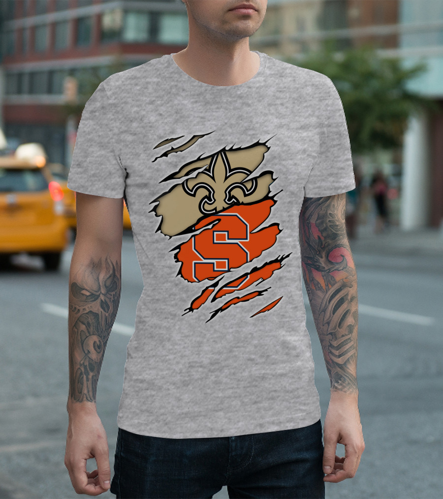 Saints Fleur-de-Lis and Syracuse Orange S Logo Combination T-Shirt