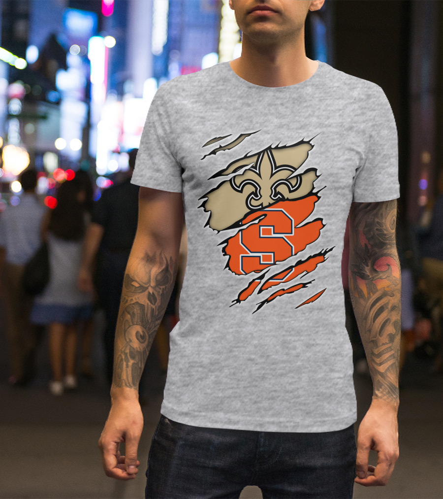 Saints Fleur-de-Lis And Syracuse Orange S Logo Combination T-Shirt