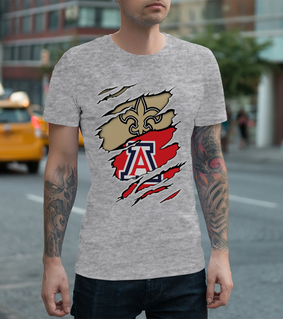 New Orleans Saints Fleur-de-Lis Arizona Wildcats Team Logo Mashup T-Shirt