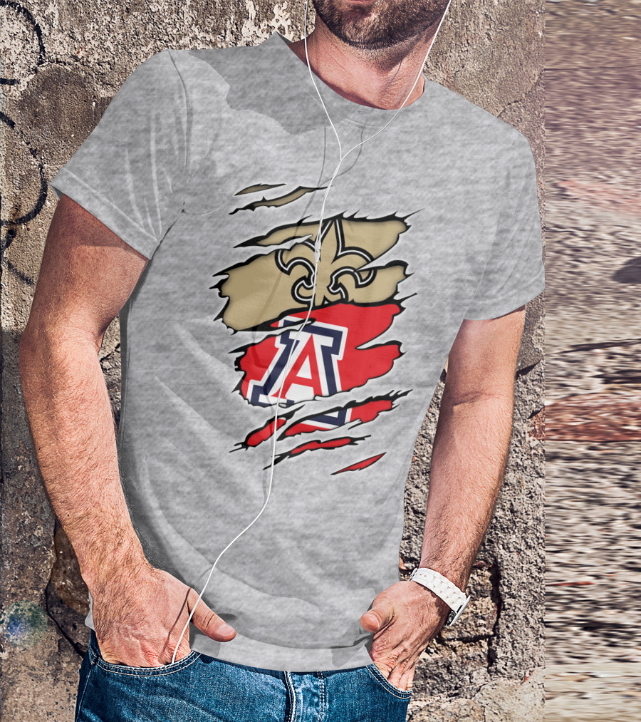 New Orleans Saints Fleur-de-Lis Arizona Wildcats Team Logo Mashup T-Shirt