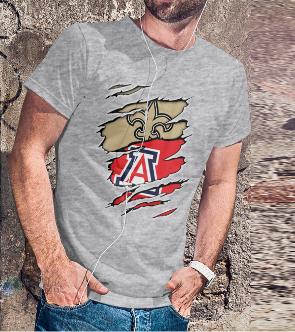 New Orleans Saints Fleur-de-Lis Arizona Wildcats Team Logo Mashup T-Shirt