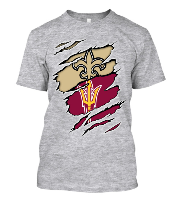 Saints Fleur-de-Lis Sun Devils Pitchfork Torn T-Shirt
