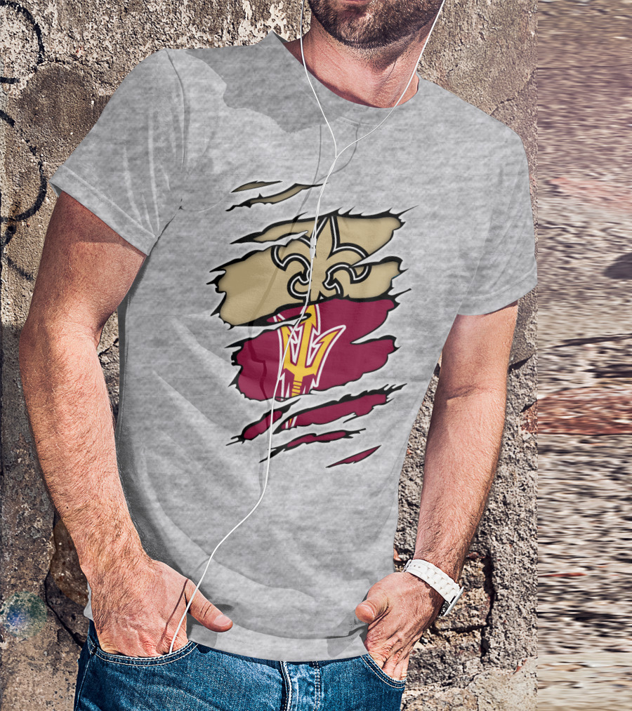 Saints Fleur-de-Lis Sun Devils Pitchfork Torn T-Shirt