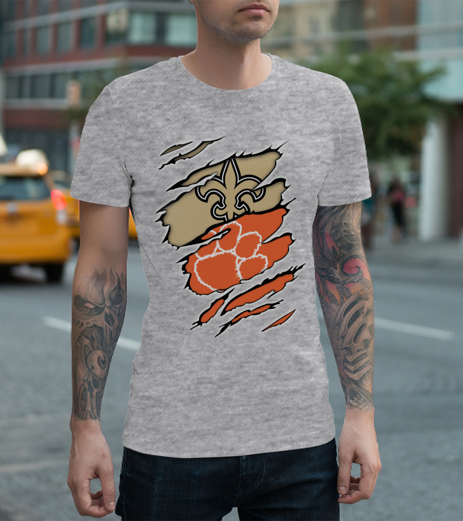 Saints Fleur-de-Lis Clemson Tiger Paw Rip T-Shirt
