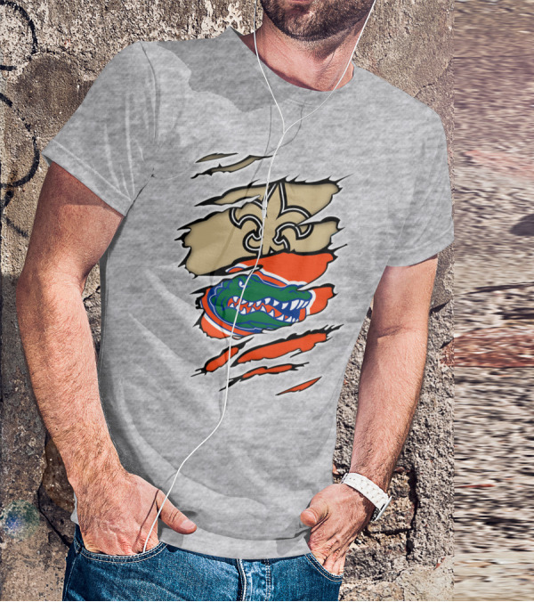 Saints Gators Fleur-De-Lis And Gator Clash Tribute T-Shirt