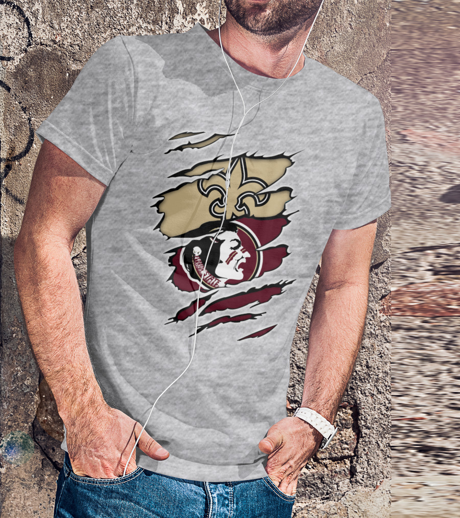 New Orleans Saints Seminoles Logo Ripped T-Shirt