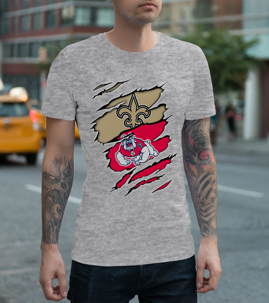 Fresno State Bulldogs and New Orleans Saints Emblem Fusion T-Shirt