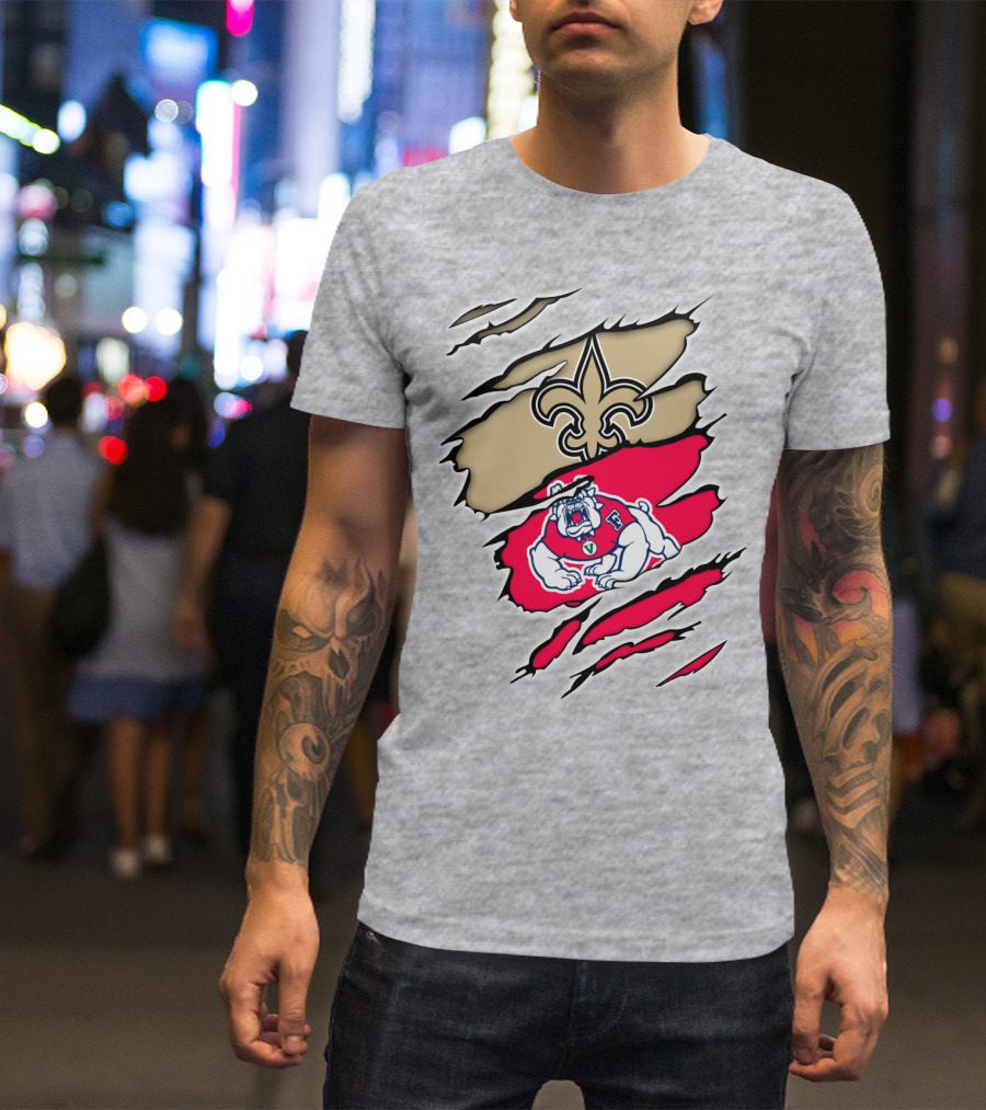 Fresno State Bulldogs And New Orleans Saints Emblem Fusion T-Shirt