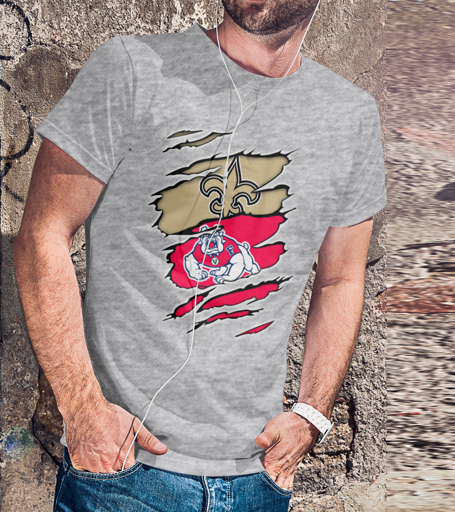 Fresno State Bulldogs And New Orleans Saints Emblem Fusion T-Shirt
