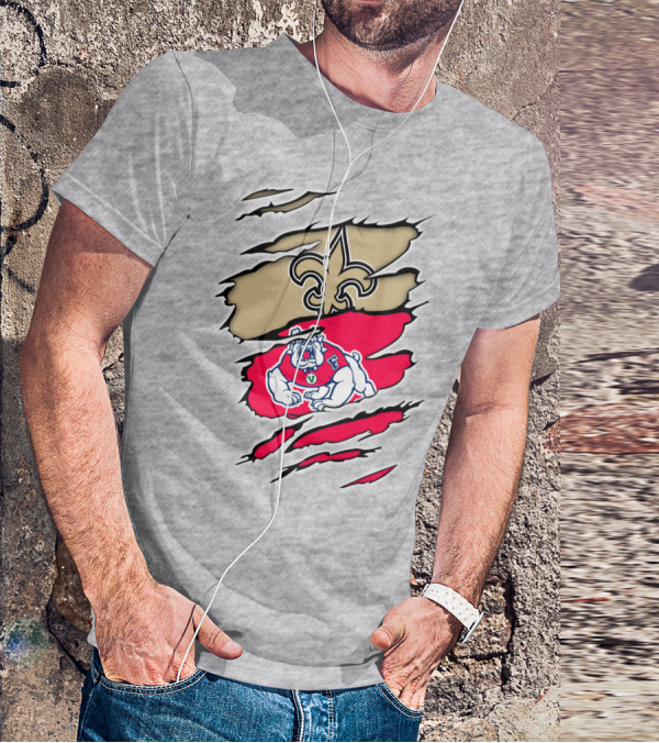 Fresno State Bulldogs And New Orleans Saints Emblem Fusion T-Shirt