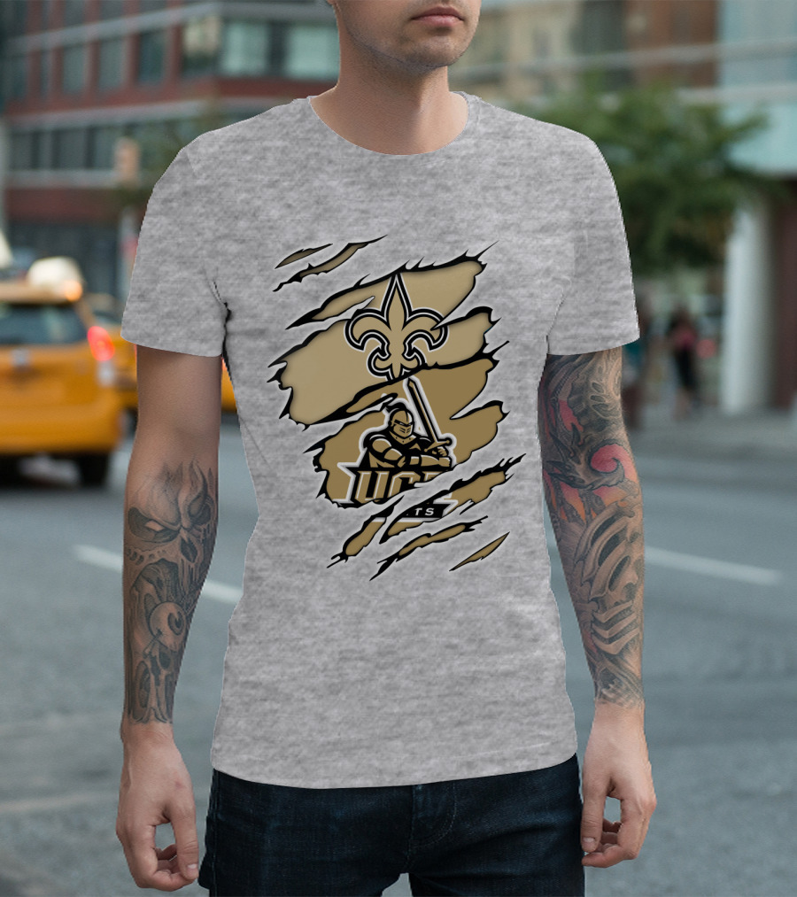 UCF Knights New Orleans Saints Gold Fleur-de-Lis Logo Mashup T-Shirt