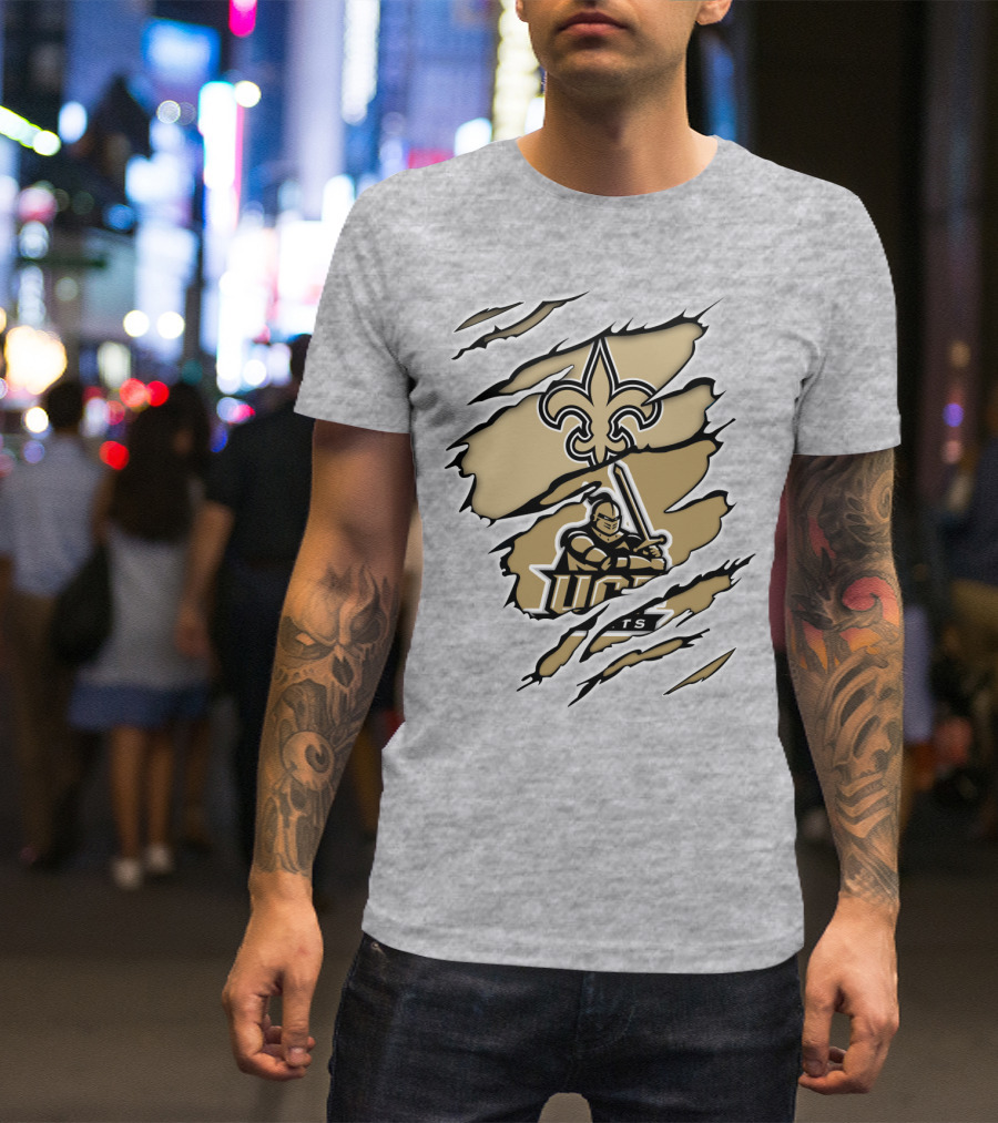 UCF Knights New Orleans Saints Gold Fleur-de-Lis Logo Mashup T-Shirt
